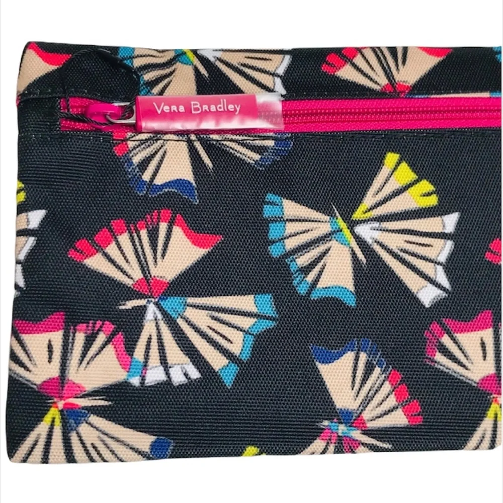 Vera Bradley Lighten Up Pencil Pouch. Art Butterflies, Black, Pink